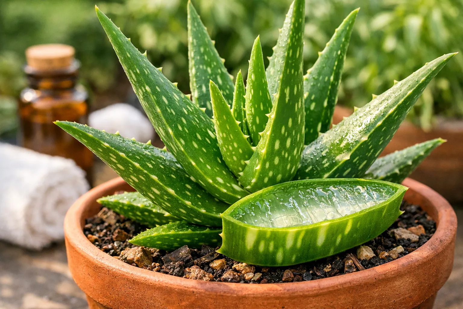 Planta babosa Aloe vera verde e saudável em vaso