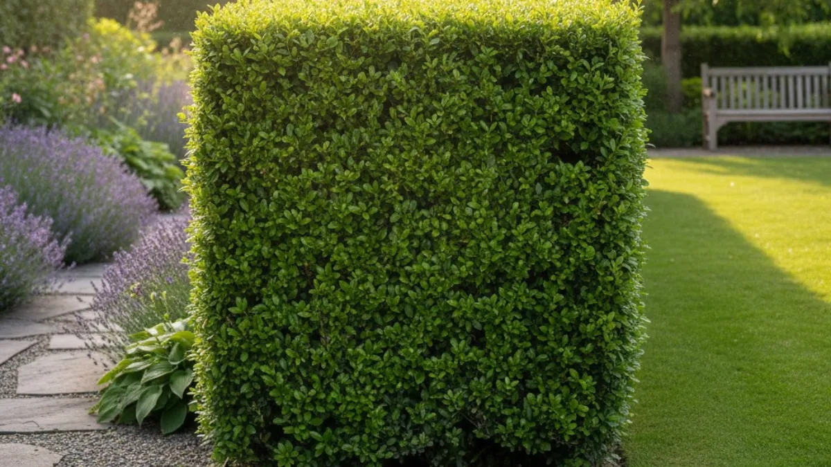 fileira de cerca viva bem podada em jardim