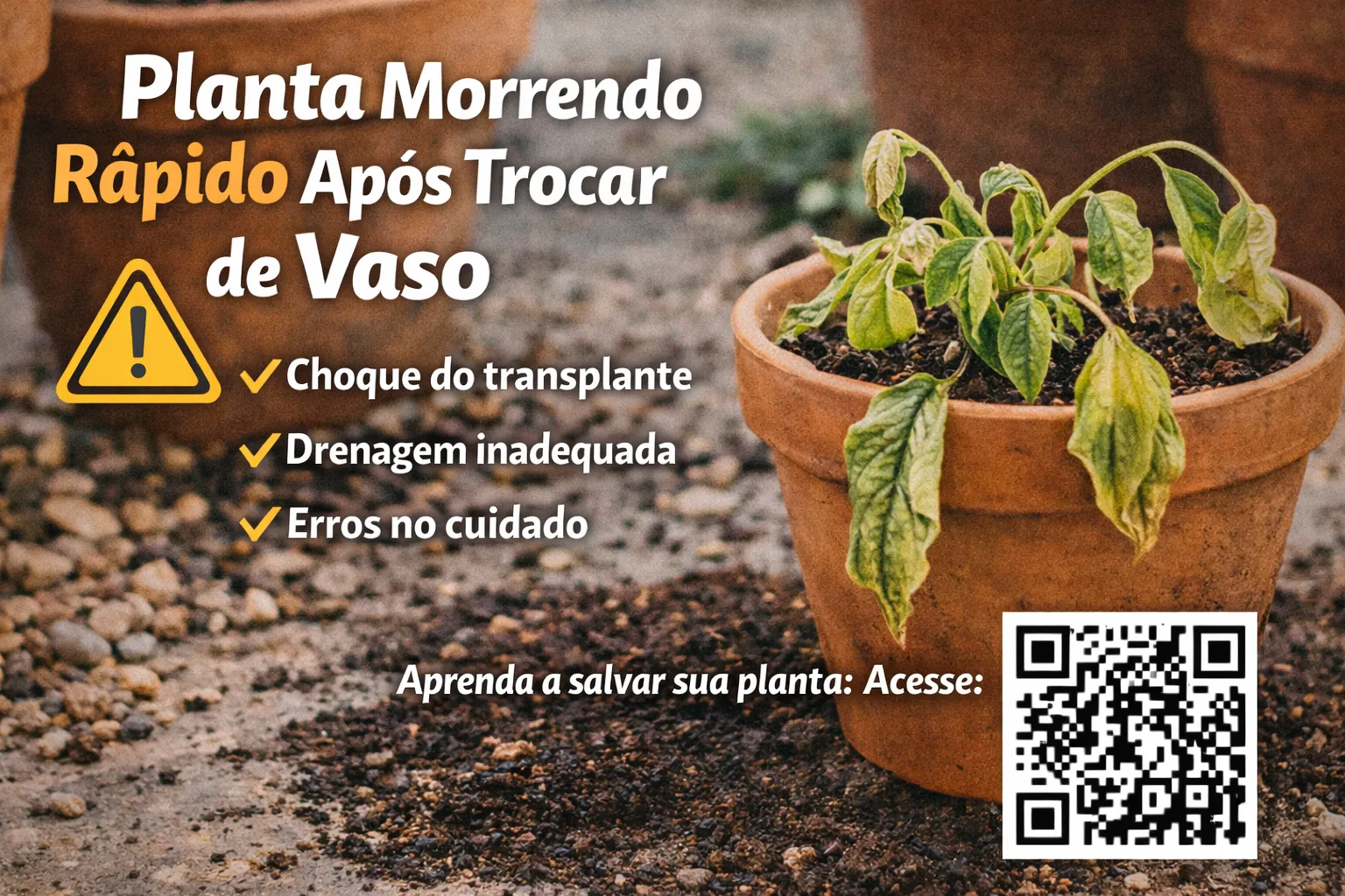 Planta morrendo rápido após trocar de vaso: Planta em vaso apresentando murcha após transplante