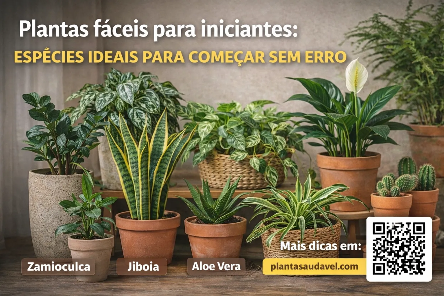 Plantas fáceis para iniciantes cultivadas em vasos, ideais para quem está começando a cuidar de plantas
