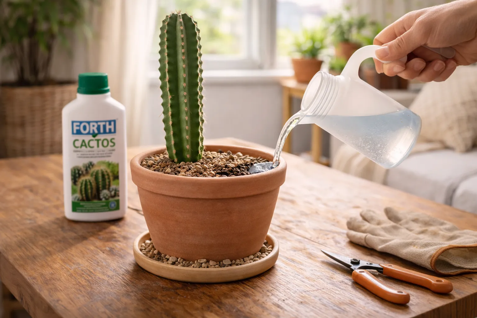 Cactos precisam de adubo sendo aplicado em vaso