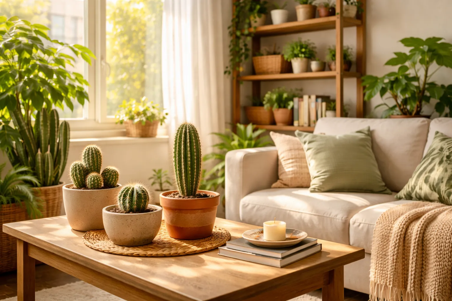 Posso ter cactos dentro de apartamento em sala iluminada