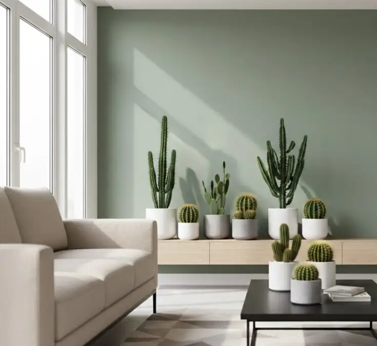 Cactos em vaso branco em ambiente interno moderno, trazendo um toque natural e sofisticado à decoração.