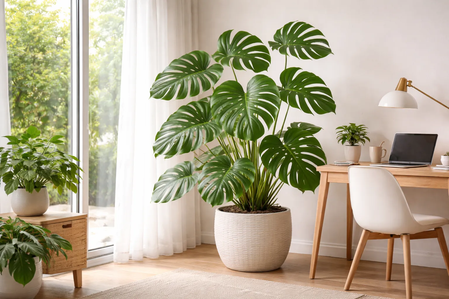 A Costela-de-adão precisa de muita água: planta costela-de-adão sendo regada moderadamente em ambiente interno bem ventilado