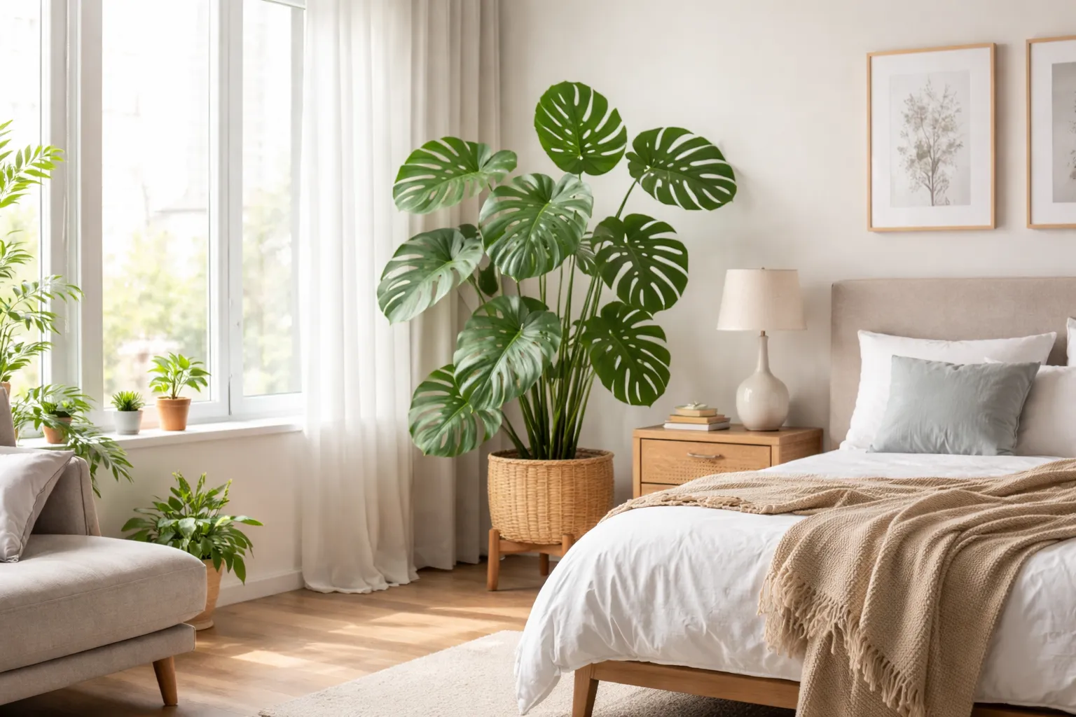 Costela-de-adão pode ficar no quarto: planta costela de adão posicionada perto da janela dentro de um quarto iluminado