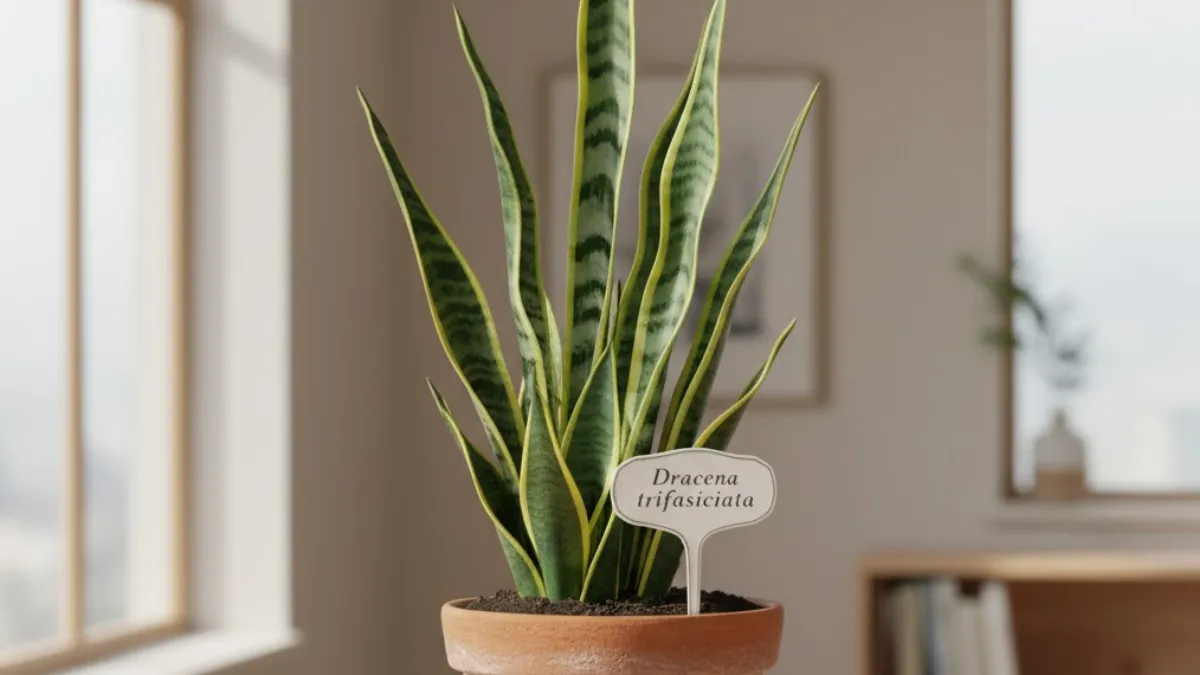 Planta Espada-de-São-Jorge identificada como Dracaena trifasciata