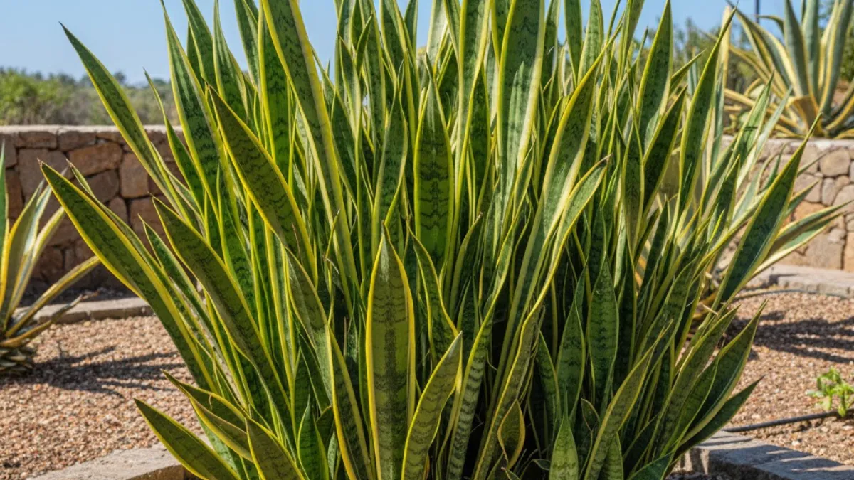Touceira de Espada-de-São-Jorge plantada em canteiro com solo drenável