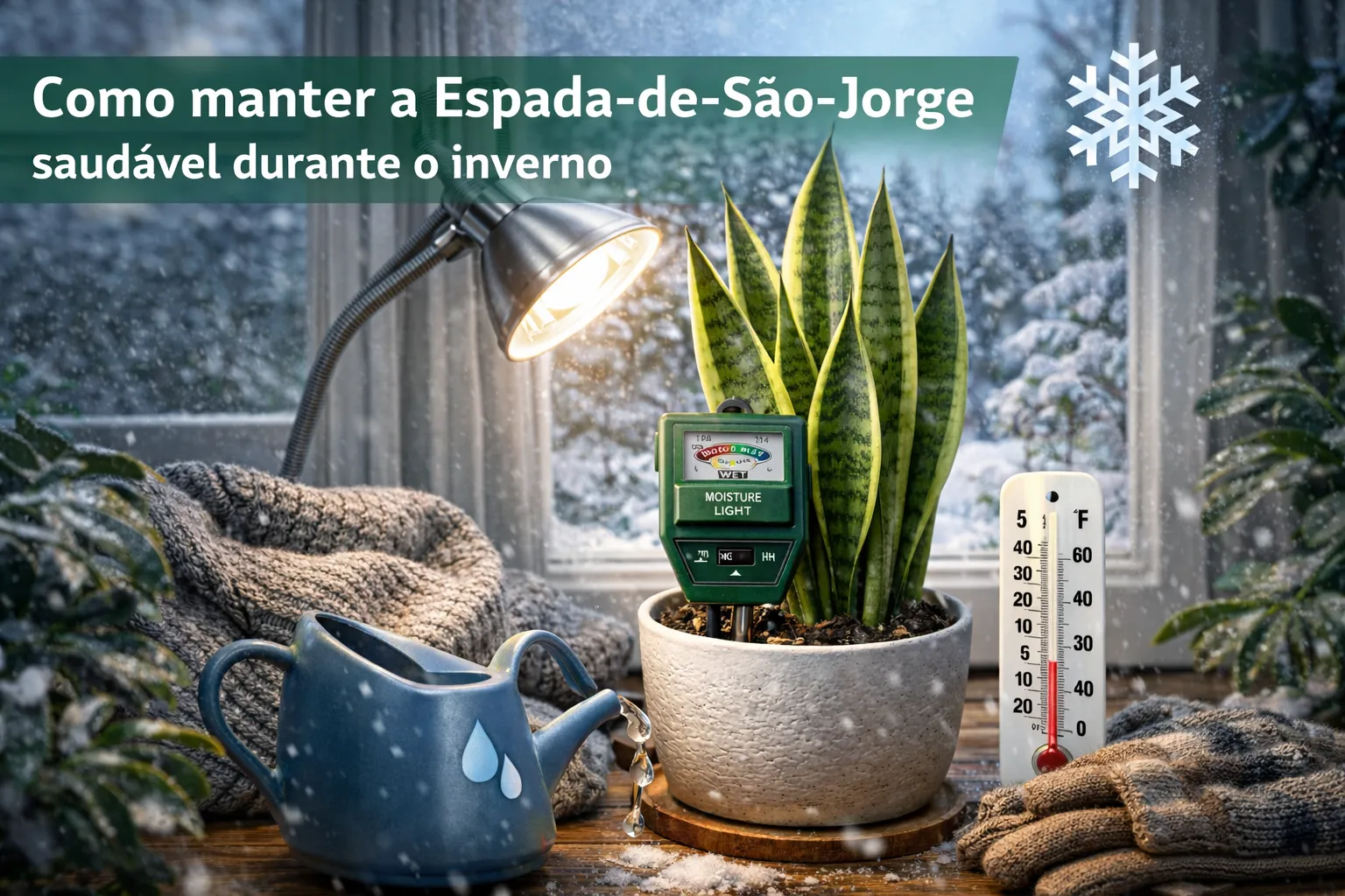 Como manter a Espada-de-São-Jorge saudável durante o inverno: espada-de-são-jorge no inverno recebendo luz indireta perto da janela em ambiente urban jungle