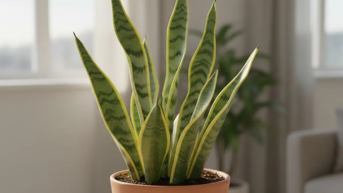 Espada-de-São-Jorge com folhas amareladas mostrando problema de rega