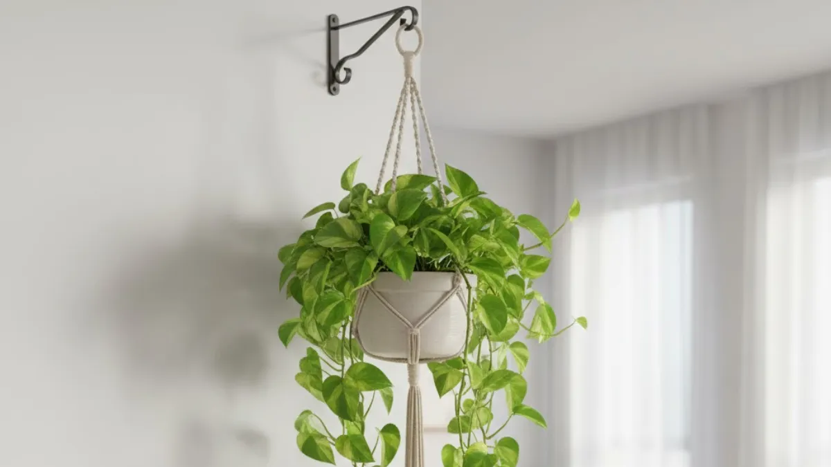 Planta jiboia pendente posicionada alto na parede para segurança