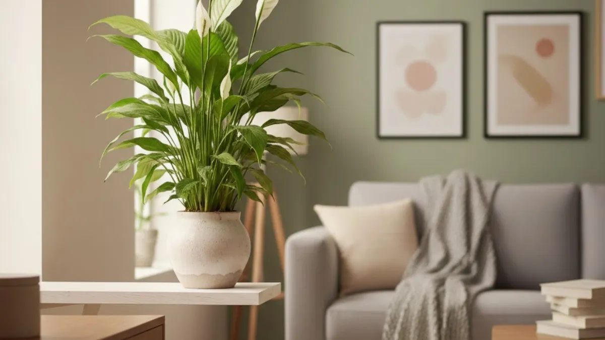 Planta Lírio-da-paz em sala iluminada com luz indireta