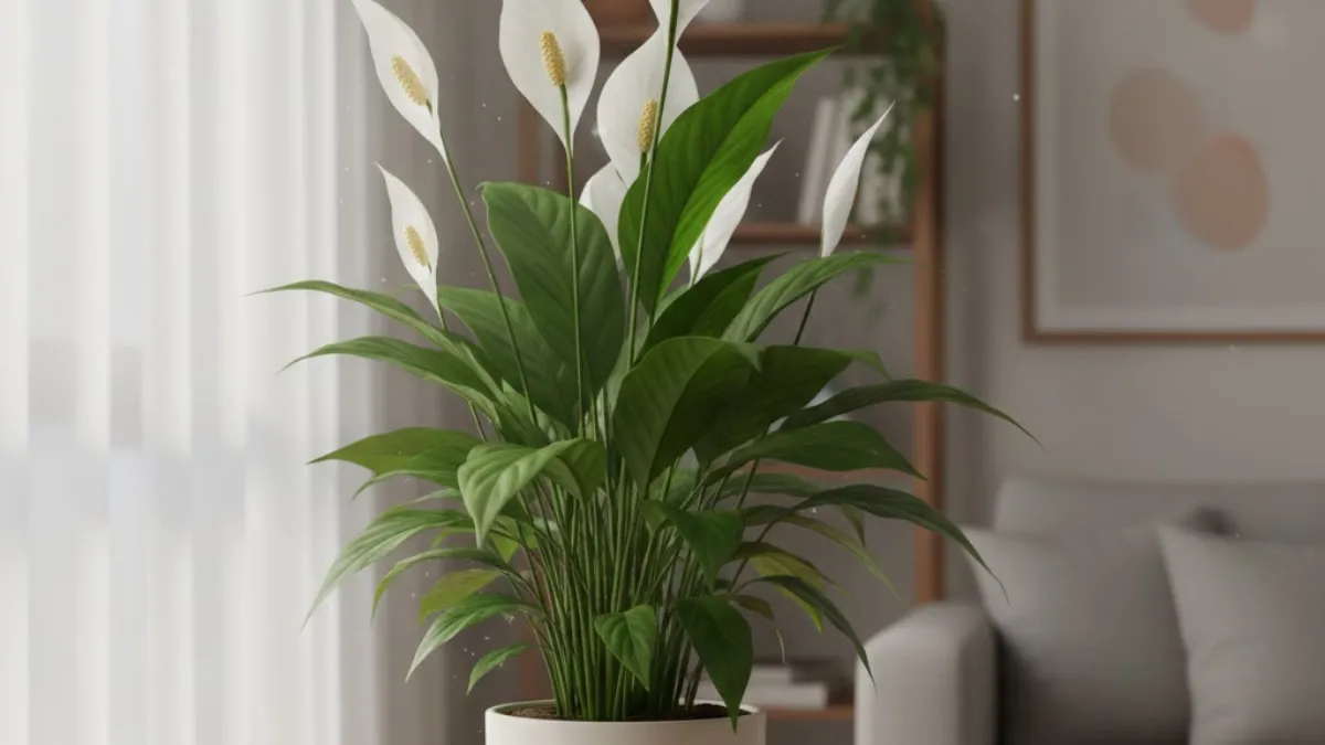 Lírio-da-paz em vaso dentro de sala bem iluminada