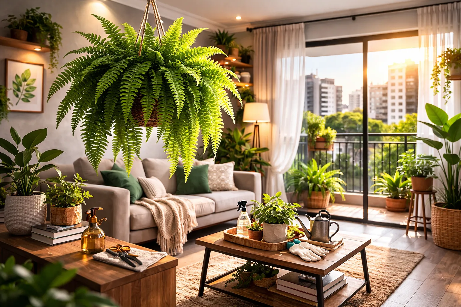 Samambaia pode ficar dentro de apartamento em sala com luz indireta