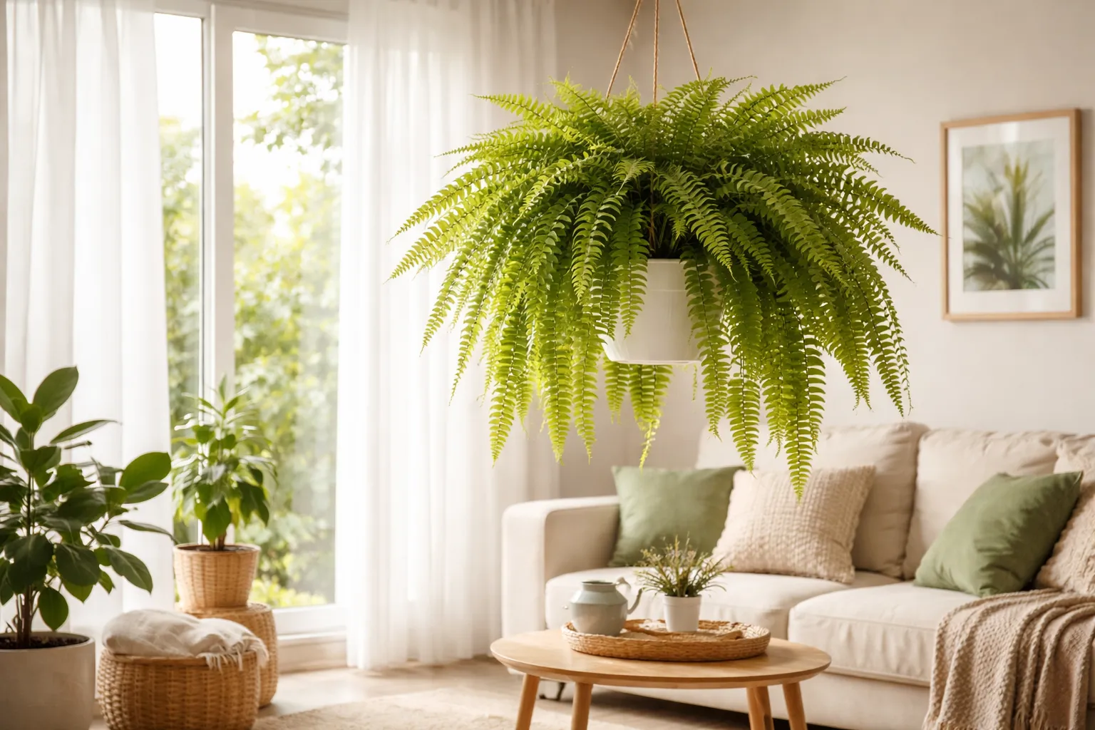 Samambaia gosta de sombra em ambiente interno bem iluminado