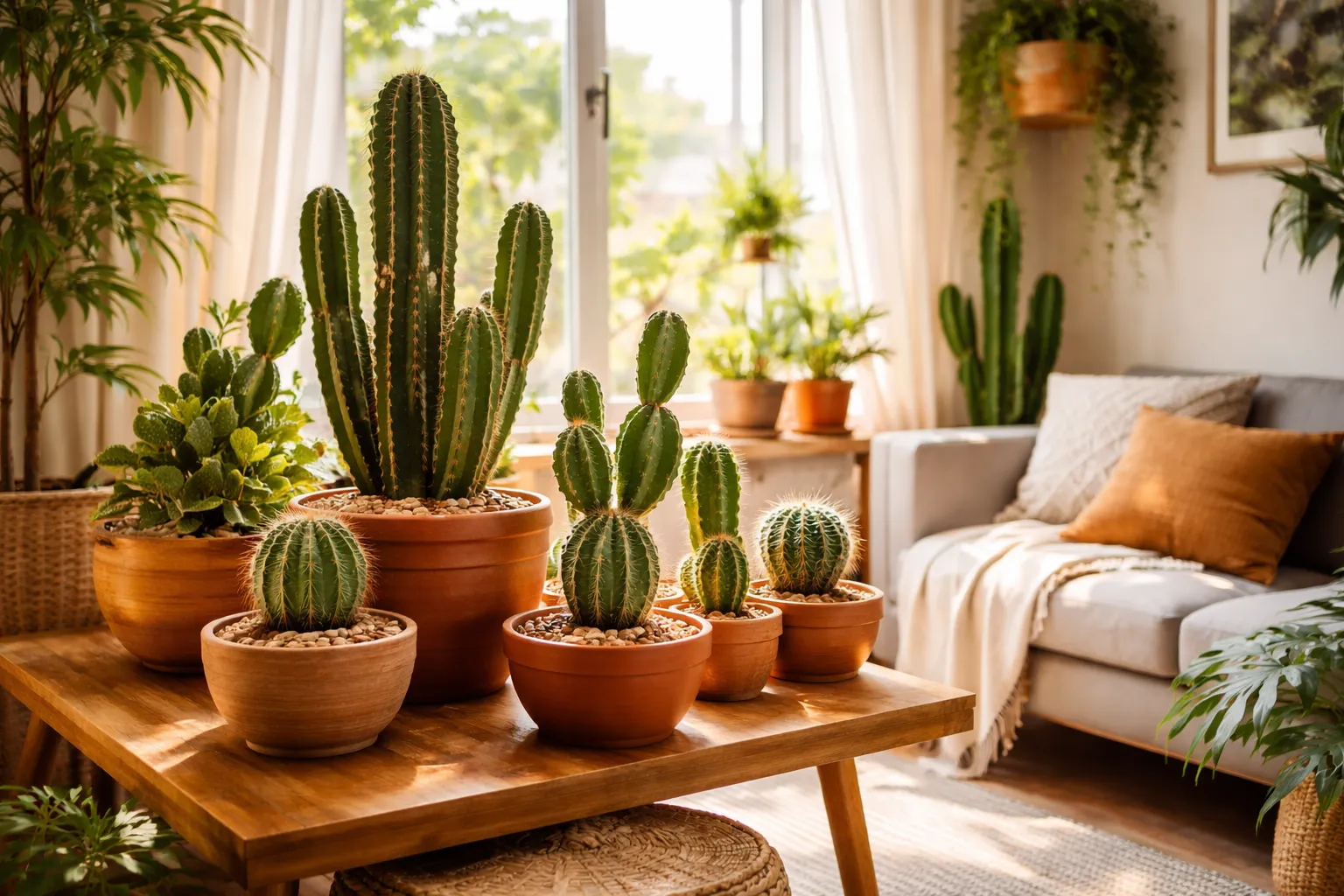 Cactos crescem rápido em ambiente interno bem iluminado