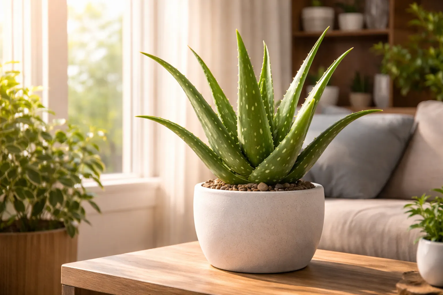 A Babosa vive na sombra com luz indireta próxima à janela