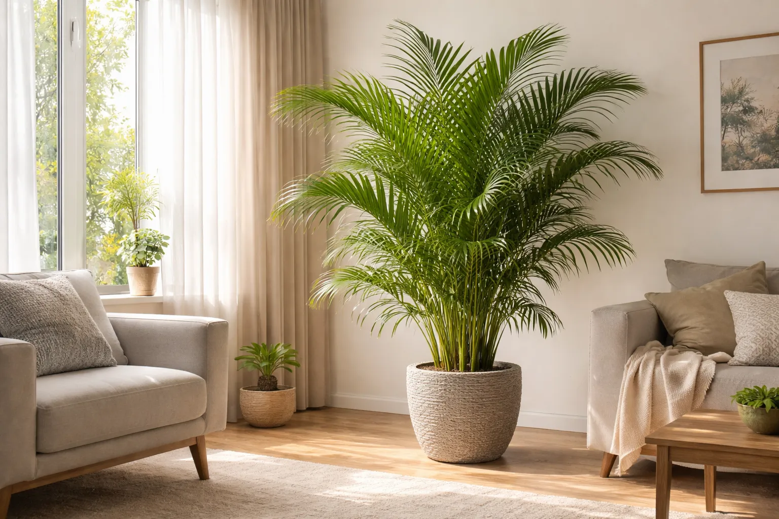 A Palmeira-Areca cresce bem na sombra em sala iluminada