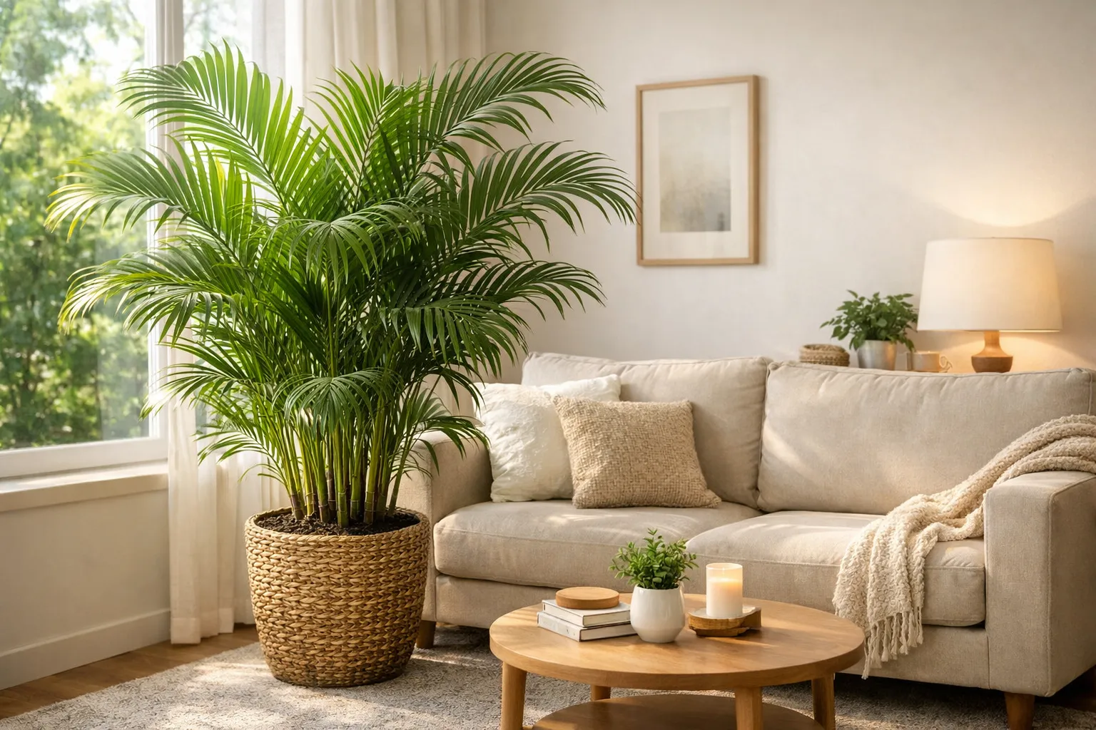 A Palmeira-Areca é considerada uma planta ornamental decorando sala de estar
