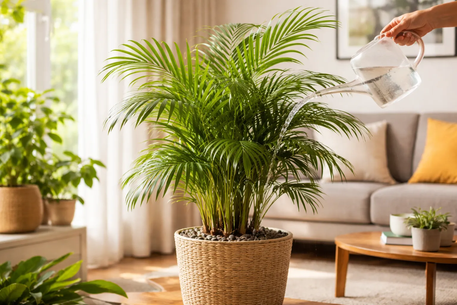 Com que frequência devo regar a Palmeira-Areca em vaso dentro de casa