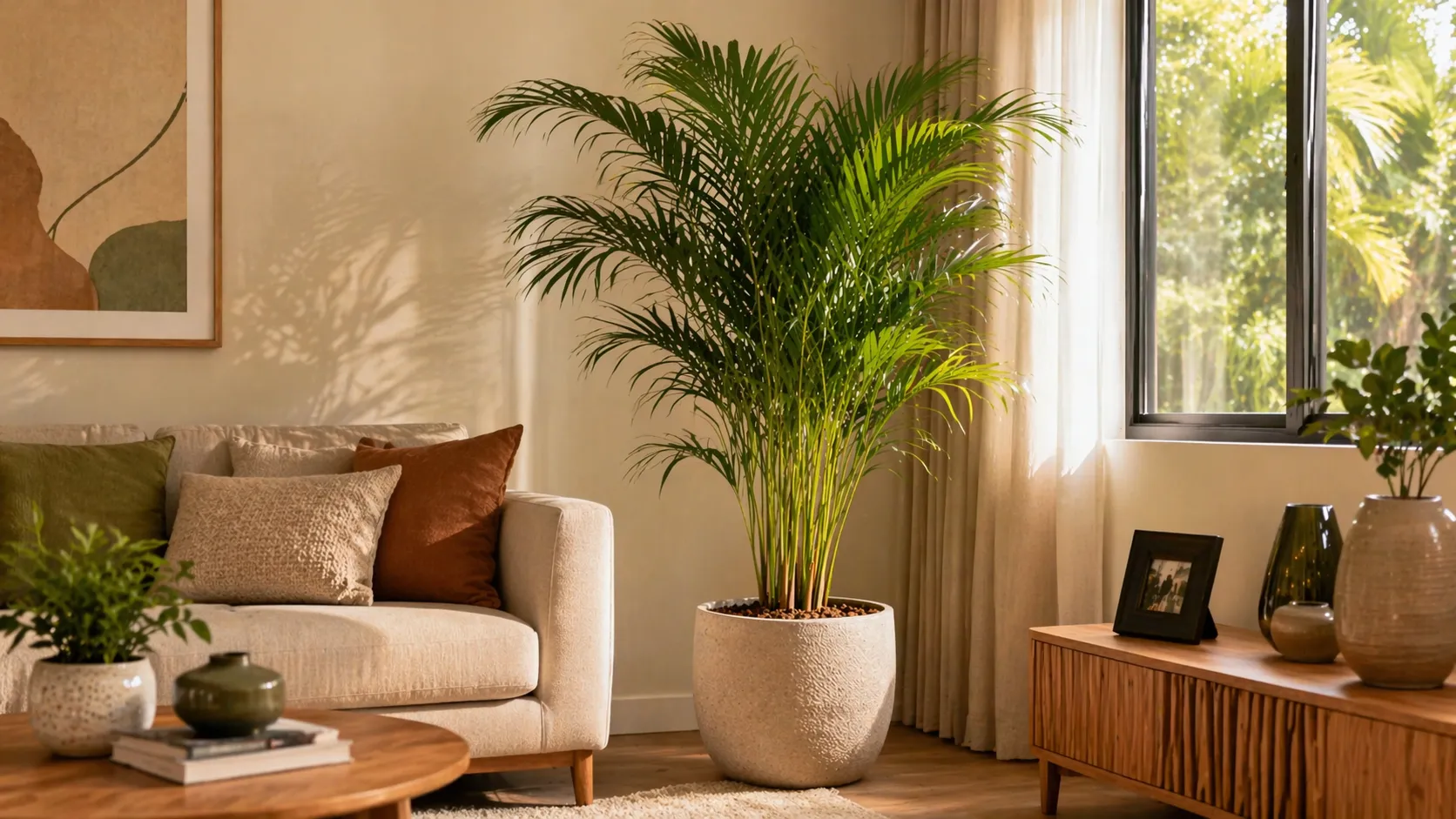 Onde colocar a Palmeira-Areca na decoração em sala aconchegante